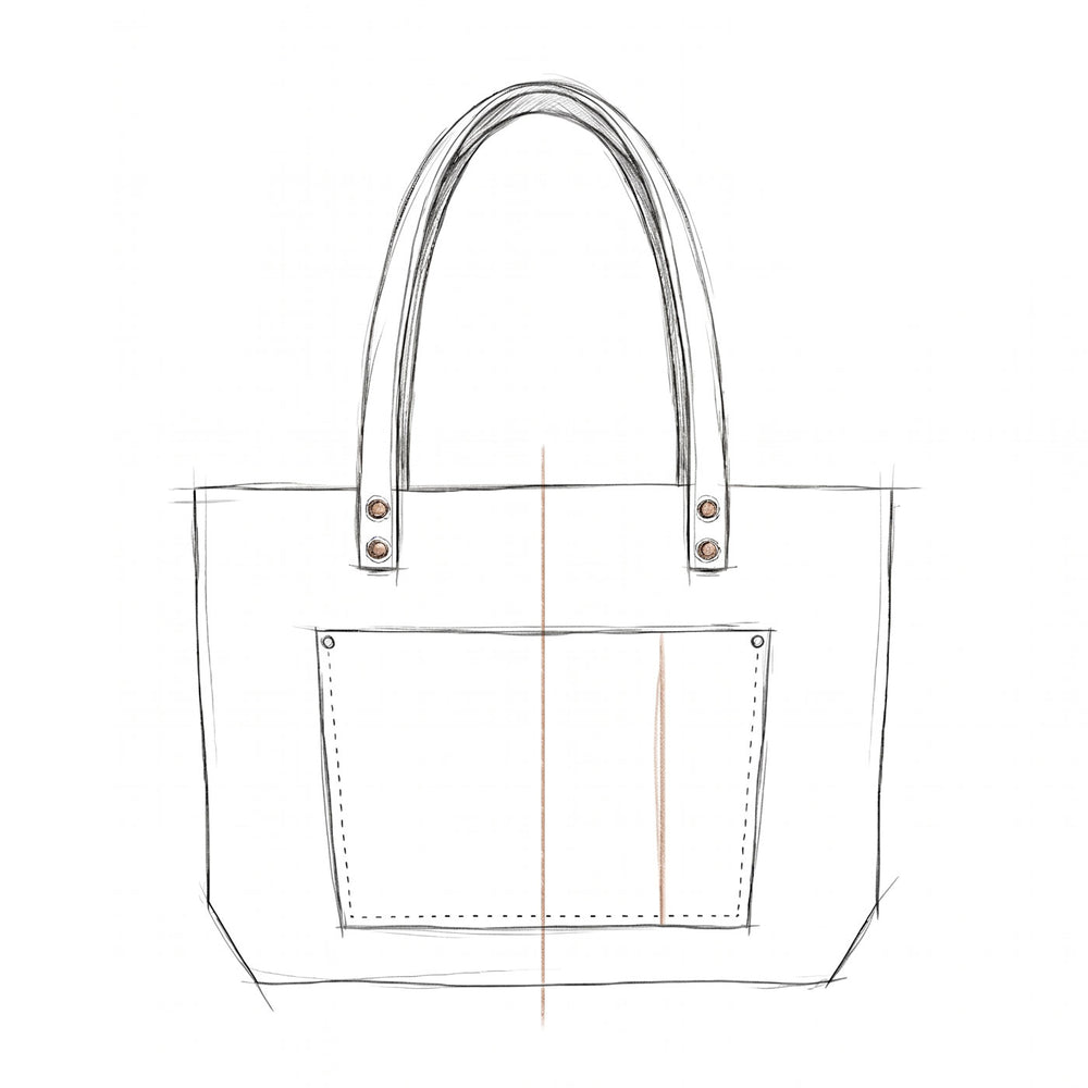 Outline of a tote bag with a pocket on a white background