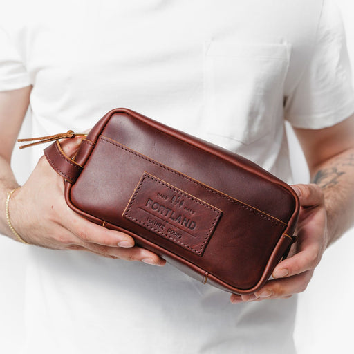 All Color: Cognac | Large rectangular leather dopp kit featured image