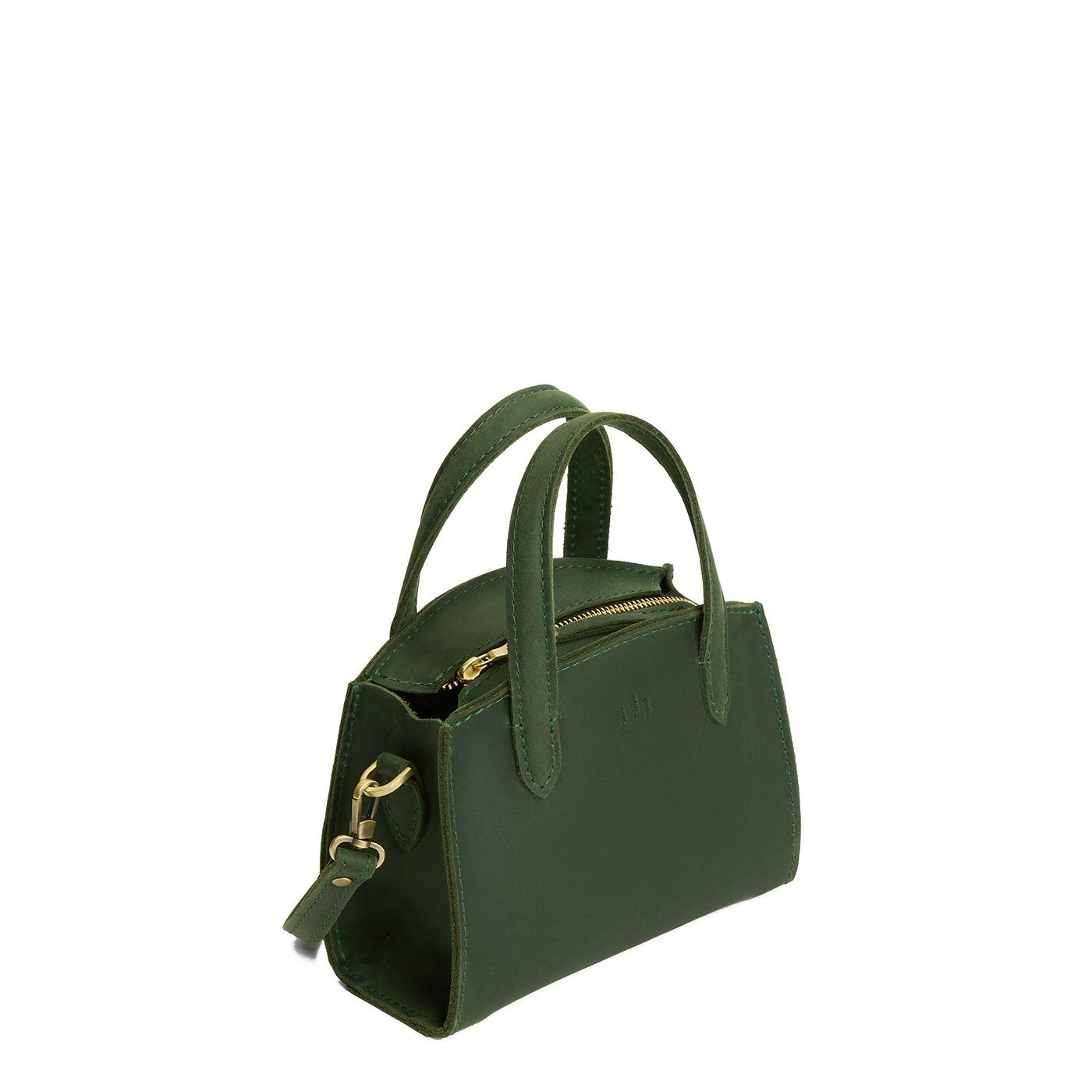 Evergreen*Mini | Leather tote bag with handles, adjustable crossbody strap, zipper top, and a back pocket