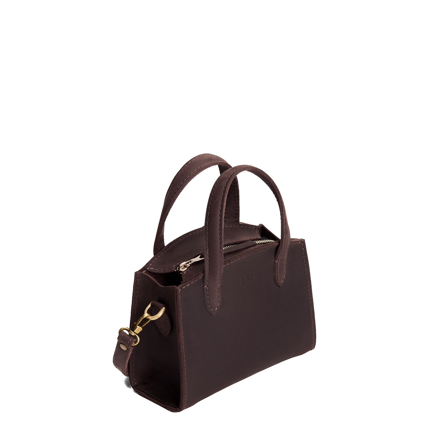 Moose*Mini | Leather tote bag with handles, adjustable crossbody strap, zipper top, and a back pocket