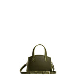 Pebbled Olive Mini | Leather tote bag with handles, adjustable crossbody strap, zipper top, and a back pocket