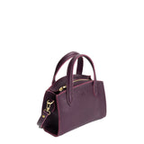 Plum Mini | Leather tote bag with handles, adjustable crossbody strap, zipper top, and a back pocket