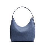 Denim Large | U-shaped, flat-bottomed leather shoulder bag with adjustable strap