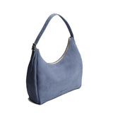 Denim Large | U-shaped, flat-bottomed leather shoulder bag with adjustable strap