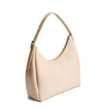Pebbled Bone Large | U-shaped, flat-bottomed leather shoulder bag with adjustable strap