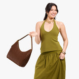 Asheville Medium | U-shaped, flat-bottomed leather shoulder bag with adjustable strap
