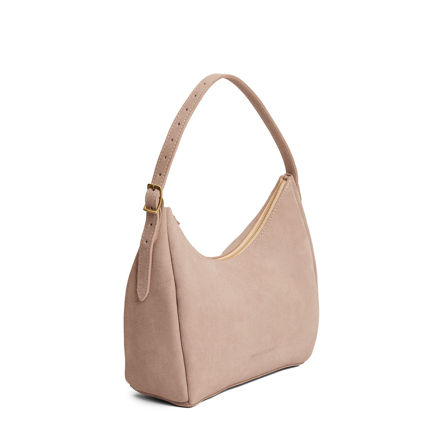 Taupe*Medium | U-shaped, flat-bottomed leather shoulder bag with adjustable strap
