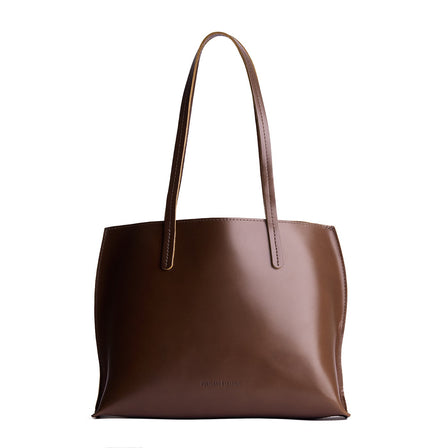 Chocolate Brown*Large | Leather tote bag with interior snap key loop