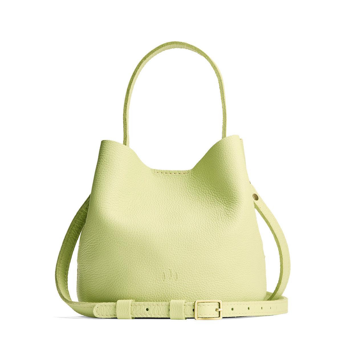 Shadow Lime*Small | Symmetrical bucket bag with handle, latch closure, and removable crossbody strap