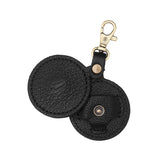 Pebbled--black | Circle-shaped airtag holder keychain with a swivel lobster clasp