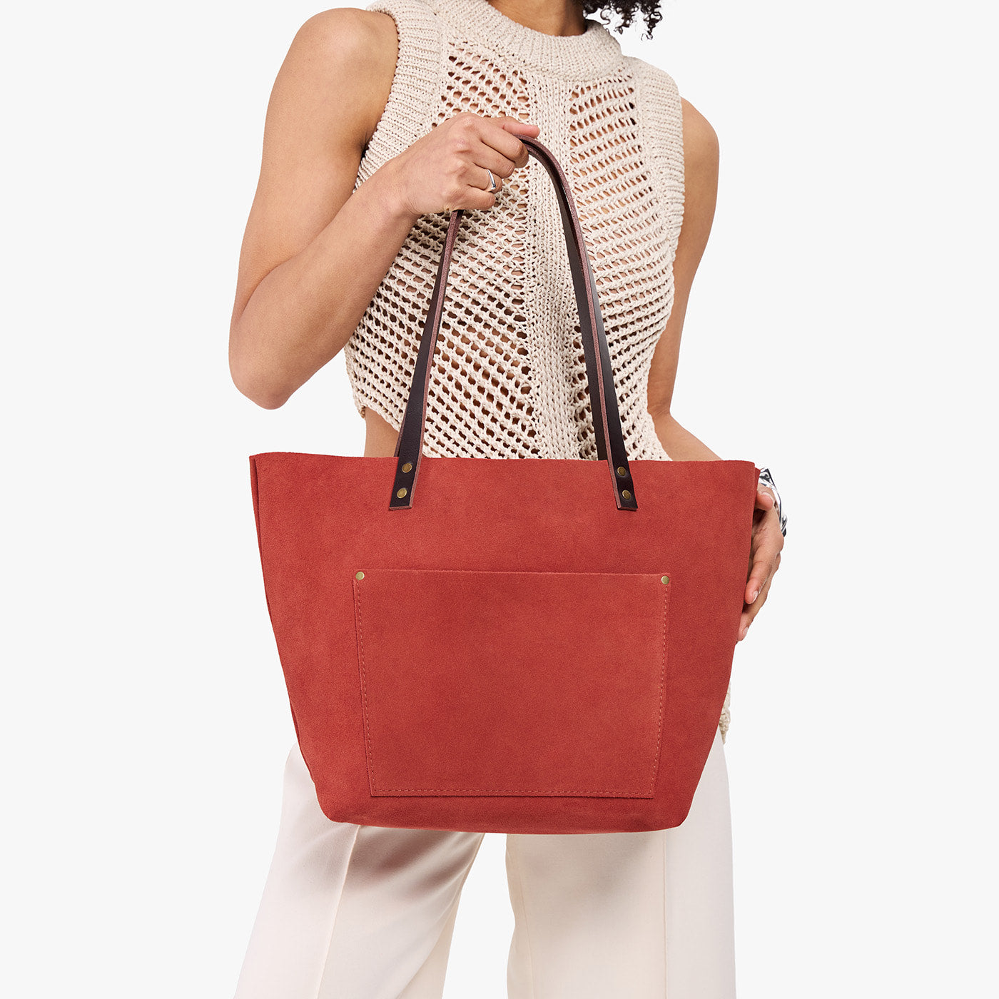 Cinnabar*Classic | Large leather tote bag with sturdy bridle handles and front pocket
