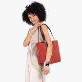 Cinnabar Classic | Large leather tote bag with sturdy bridle handles and front pocket