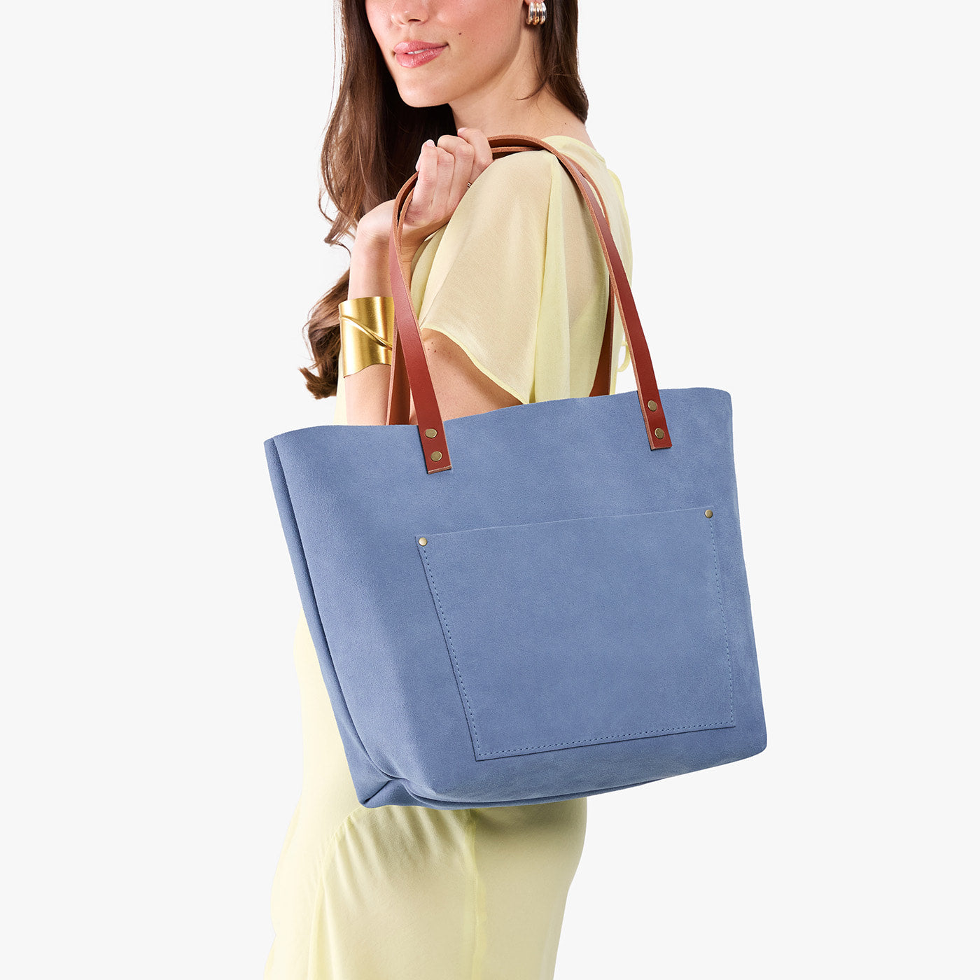 Denim*Classic | Large leather tote bag with sturdy bridle handles and front pocket