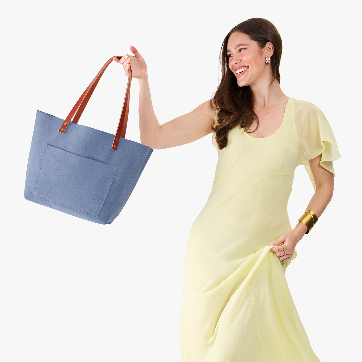 Denim*Classic | Large leather tote bag with sturdy bridle handles and front pocket