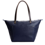 Cobalt Zipper | Large leather tote bag with sturdy bridle handles and front pocket