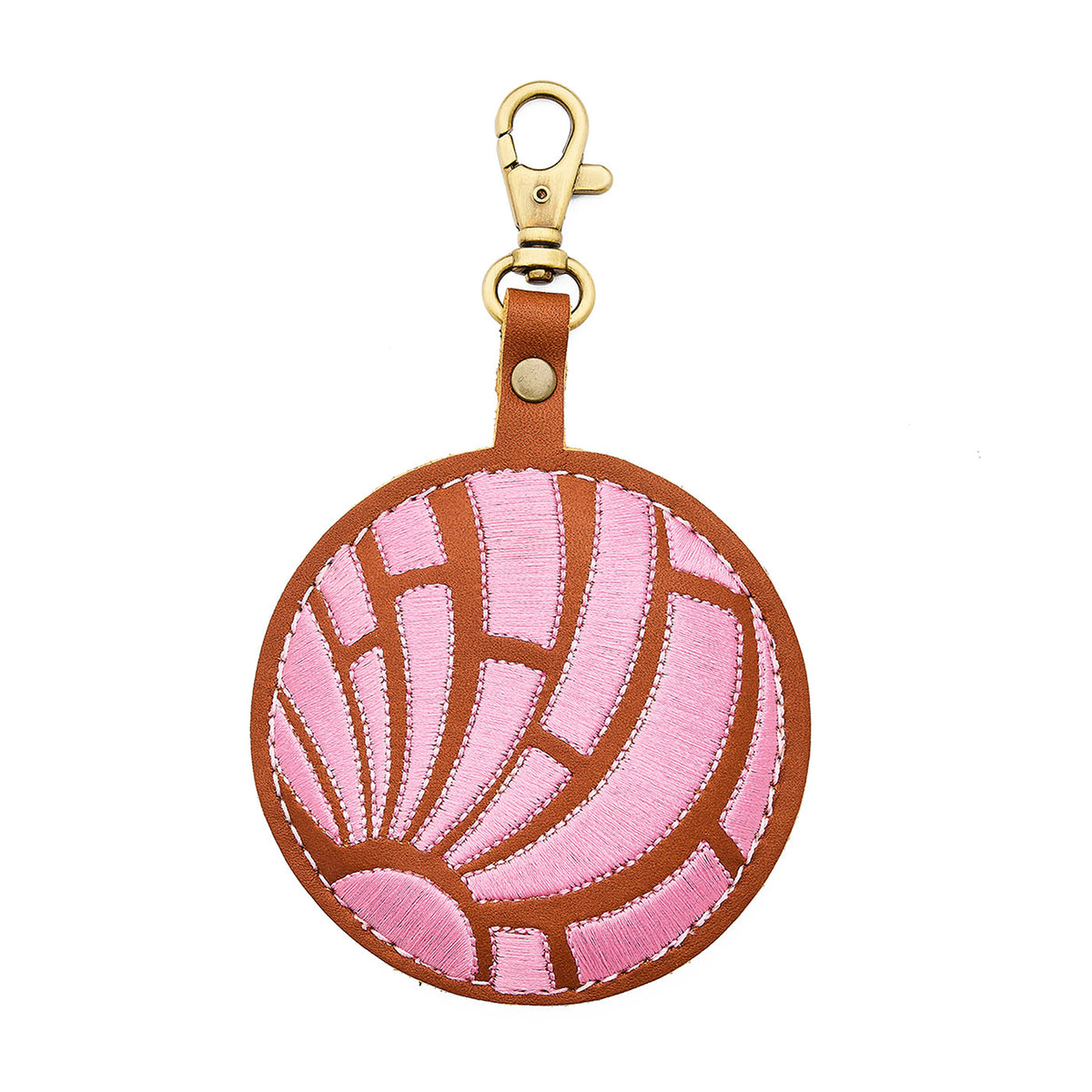 Strawbie | Concha shaped leather keychain with light pink embroidery