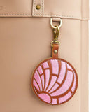 Strawbie | Concha shaped leather keychain with light pink embroidery