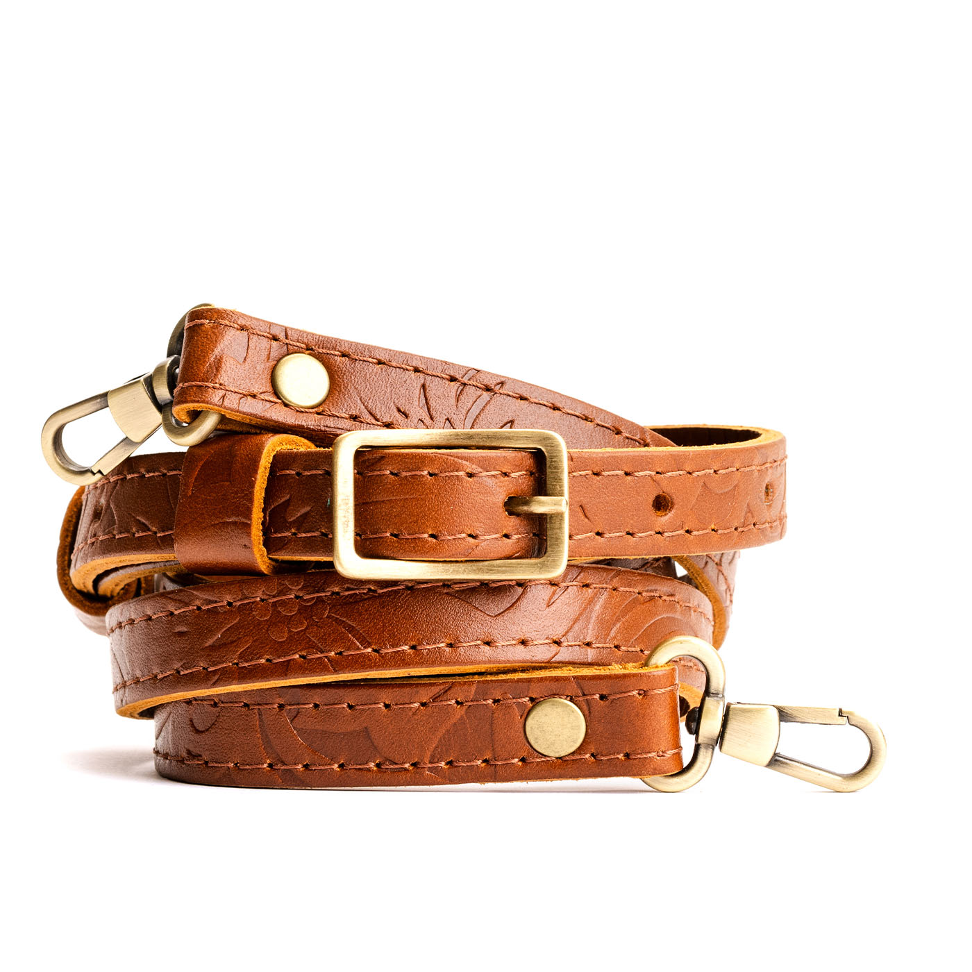 Meadow | Leather crossbody strap with metal buckle and lever snap swivel clasps