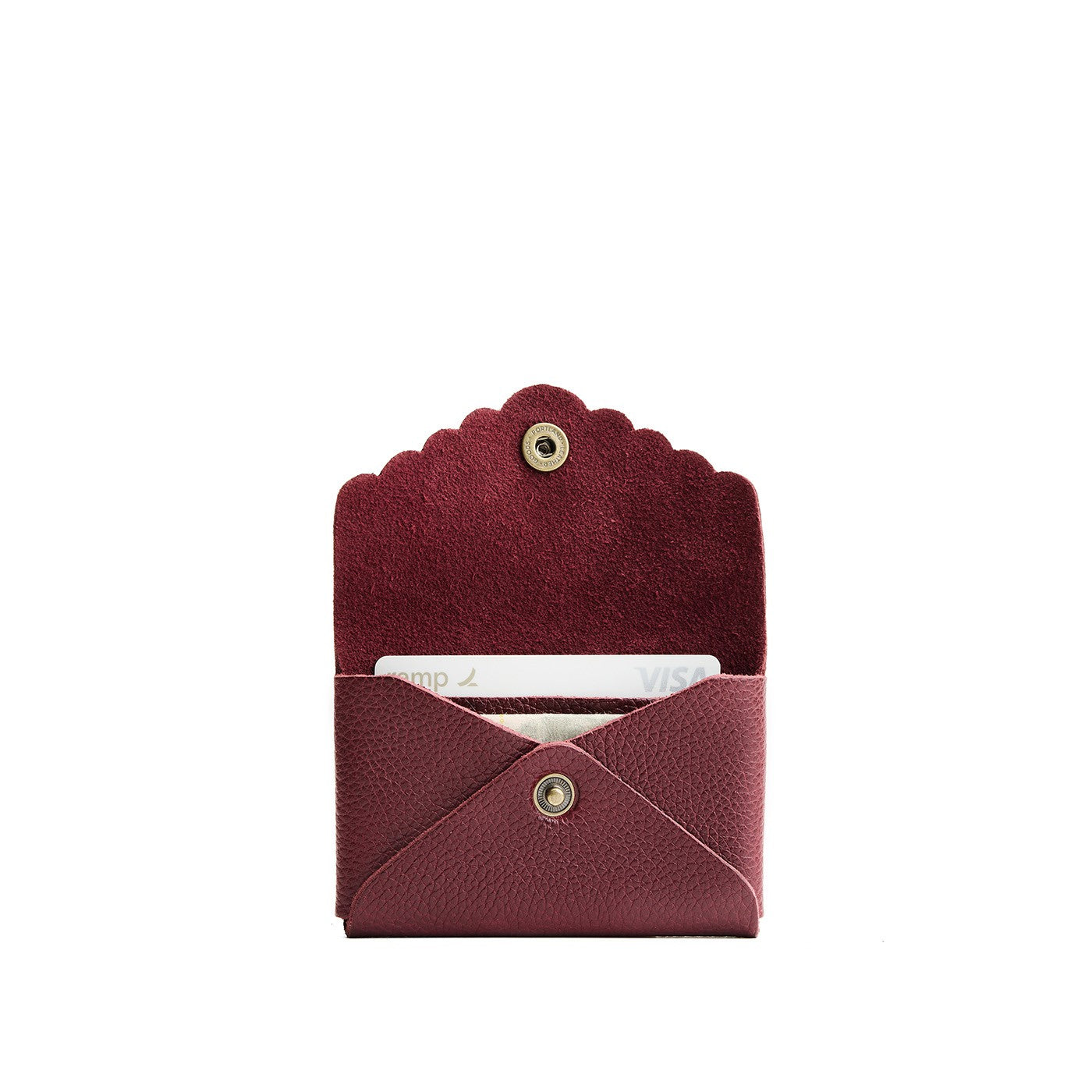 Cabernet | Leather card wallet with scalloped edge open