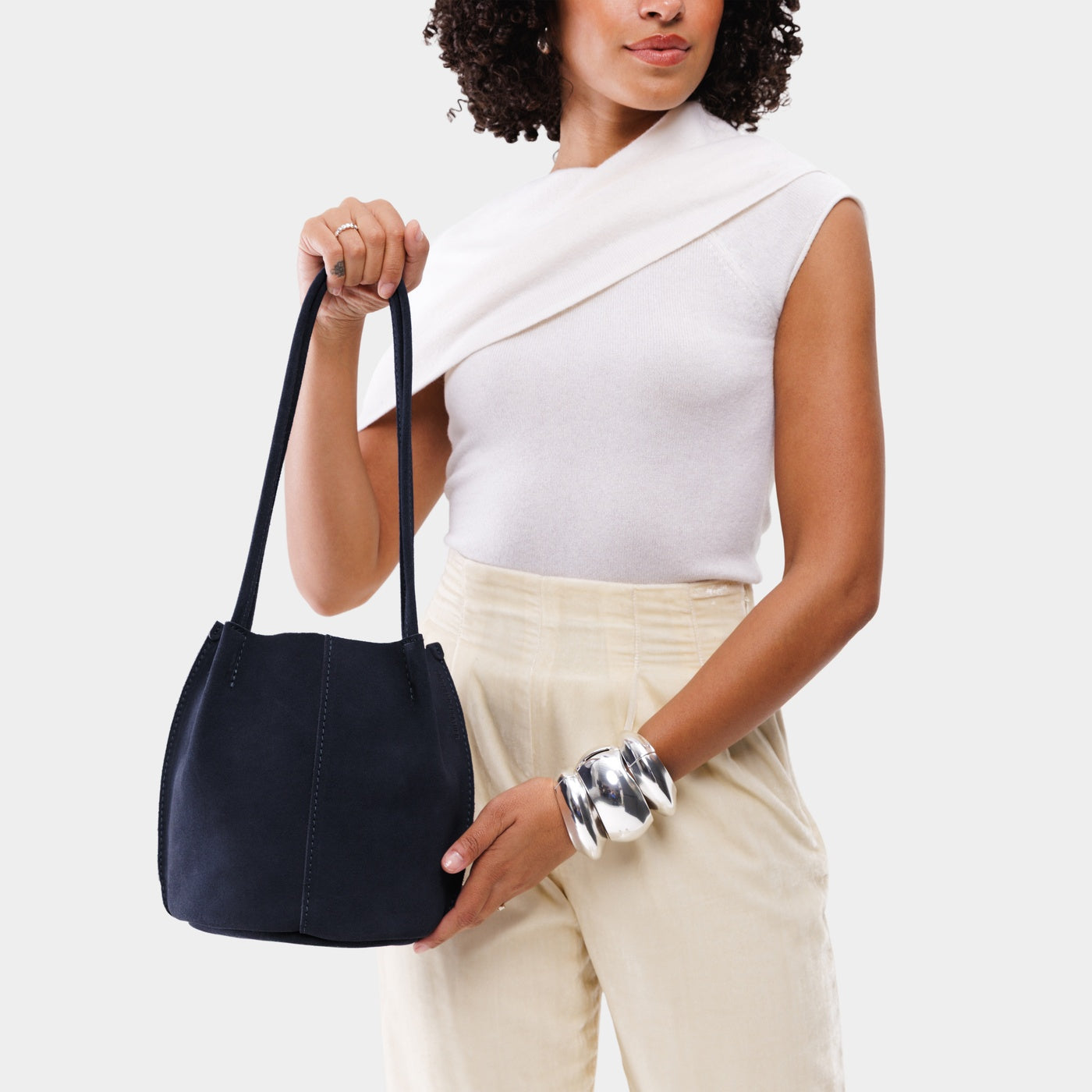 Alaska Blue*Classic | Petite bucket shaped tote bag with matching leather handles