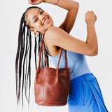 Chestnut Classic | Petite bucket shaped tote bag with matching leather handles