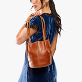Sienna Small | Petite bucket shaped tote bag with matching leather handles