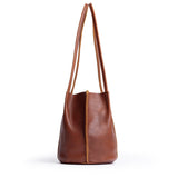 Nutmeg Small | Petite bucket shaped tote bag with matching leather handles