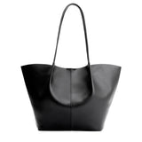 Black Oversized | Extra wide bucket shaped tote bag with matching leather handles