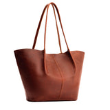 Nutmeg Oversized | Extra wide bucket shaped tote bag with matching leather handles