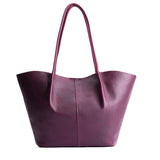 Plum Oversized | Extra wide bucket shaped tote bag with matching leather handles