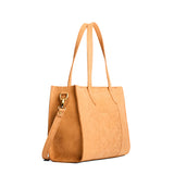 Desert Flower | Structured wide embossed leather tote bag with overlapping panels and crossbody strap