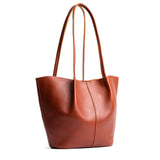 Chestnut Large | Wide bucket shaped tote bag with matching leather handles