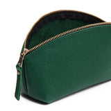 Bacalar | Spacious leather makeup bag with curved seams and top zipper open