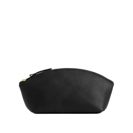 Black*Eclipse | Spacious leather makeup bag with curved seams and top zipper