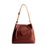 Nutmeg*Large | Symmetrical leather bag with leather drawstring closure and adjustable shoulder strap