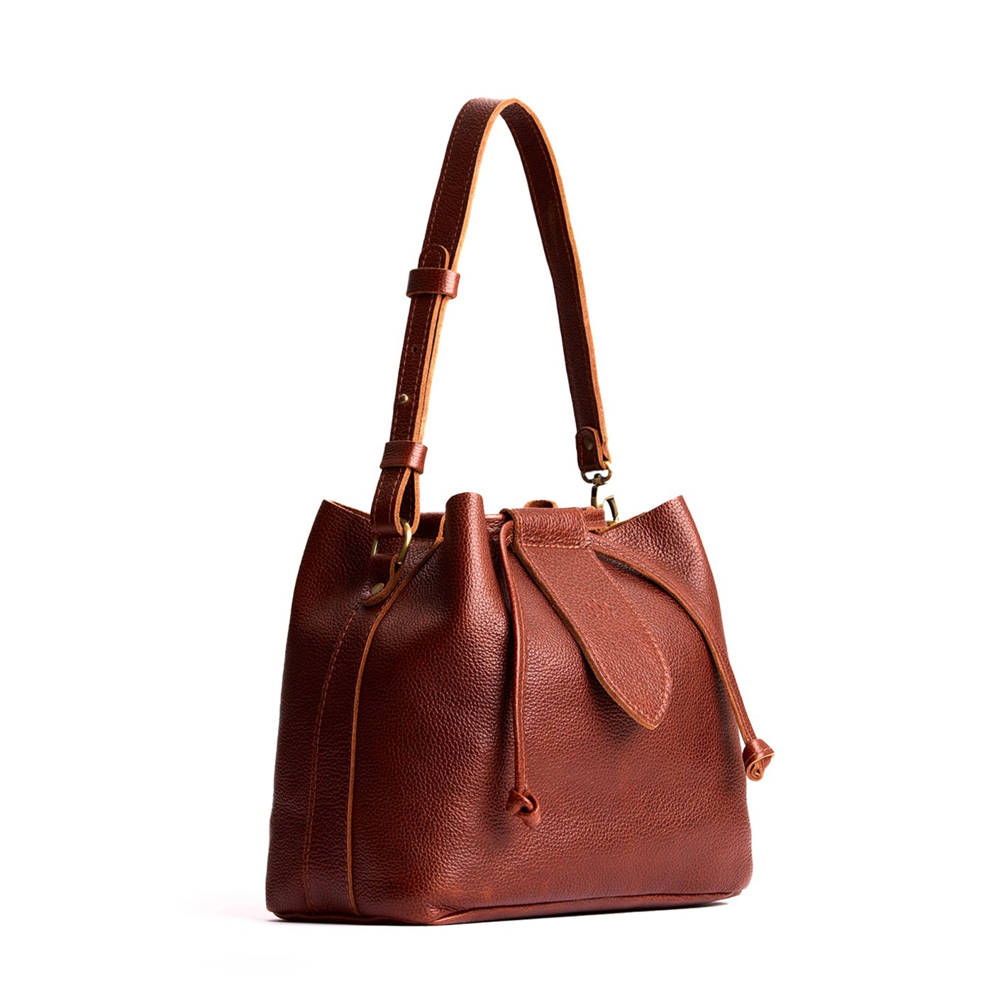 Nutmeg*Large | Symmetrical leather bag with leather drawstring closure and adjustable shoulder strap