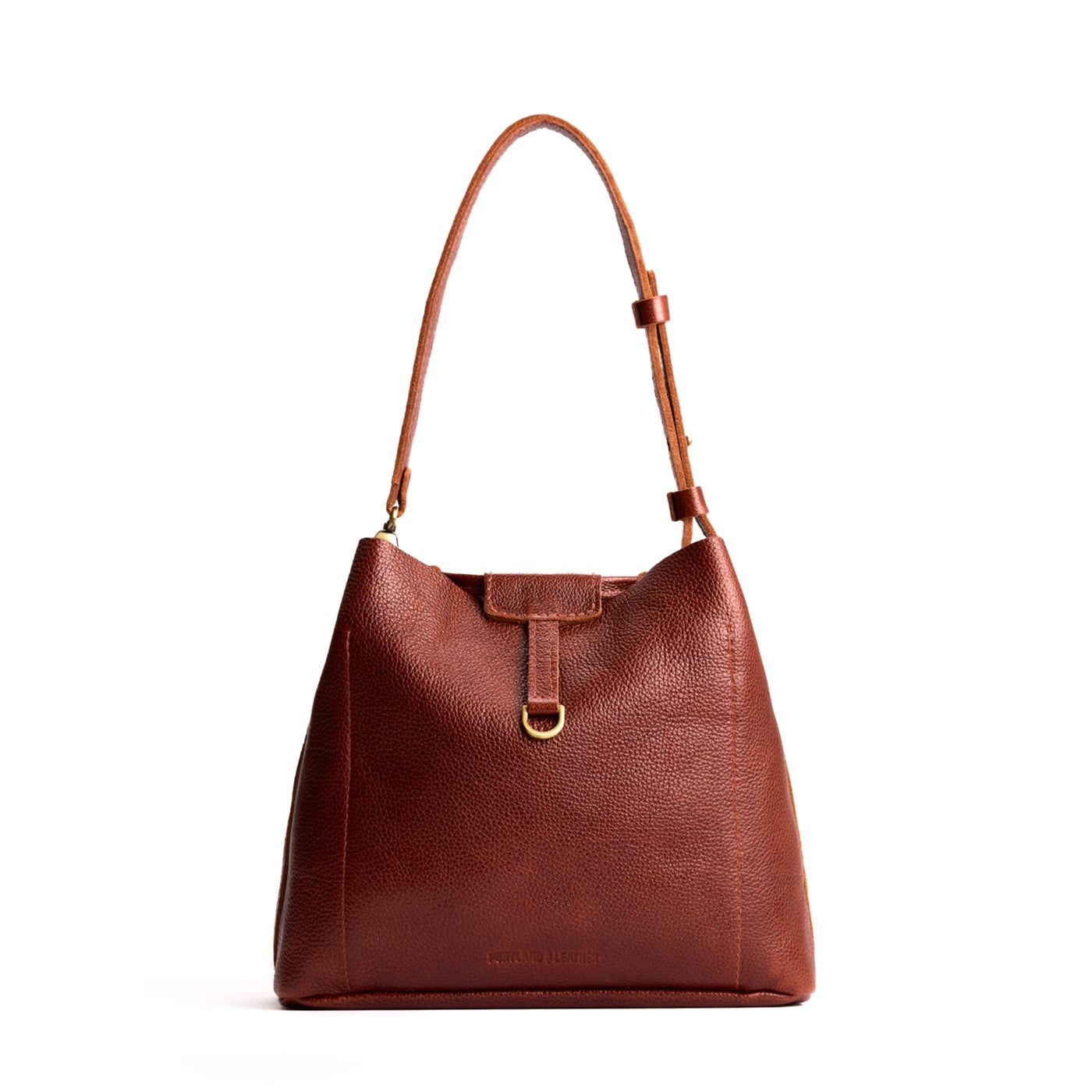 Nutmeg*Large | Symmetrical leather bag with leather drawstring closure and back ring for accessories