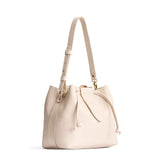 Pebbled Bone Large | Symmetrical leather bag with leather drawstring closure and adjustable shoulder strap