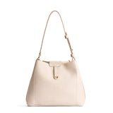 Pebbled Bone Large | Symmetrical leather bag with leather drawstring closure and adjustable shoulder strap