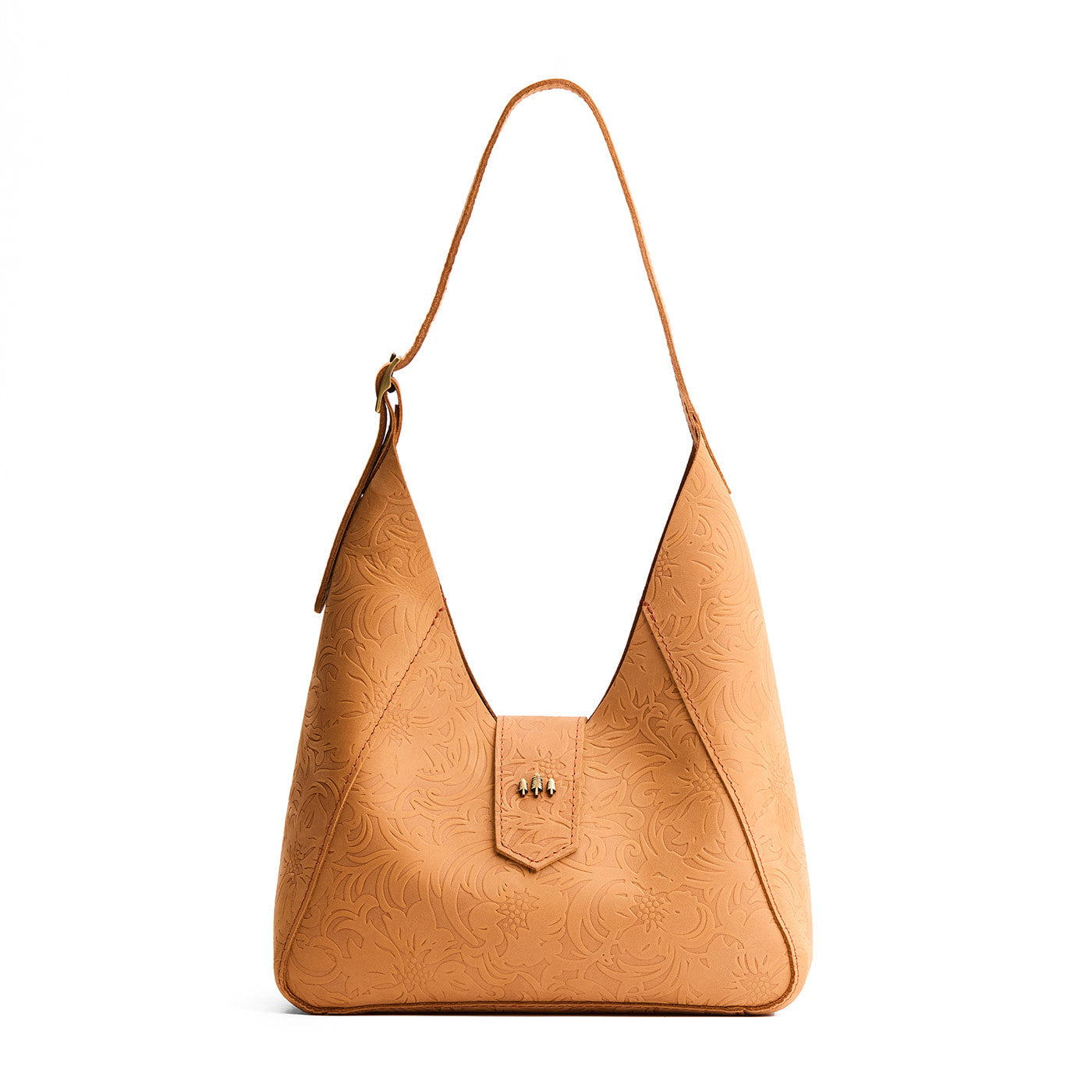 Desert Flower | Structured hobo shoulder bag with floral patterned embossed leather, adjustable strap and magnetic closure