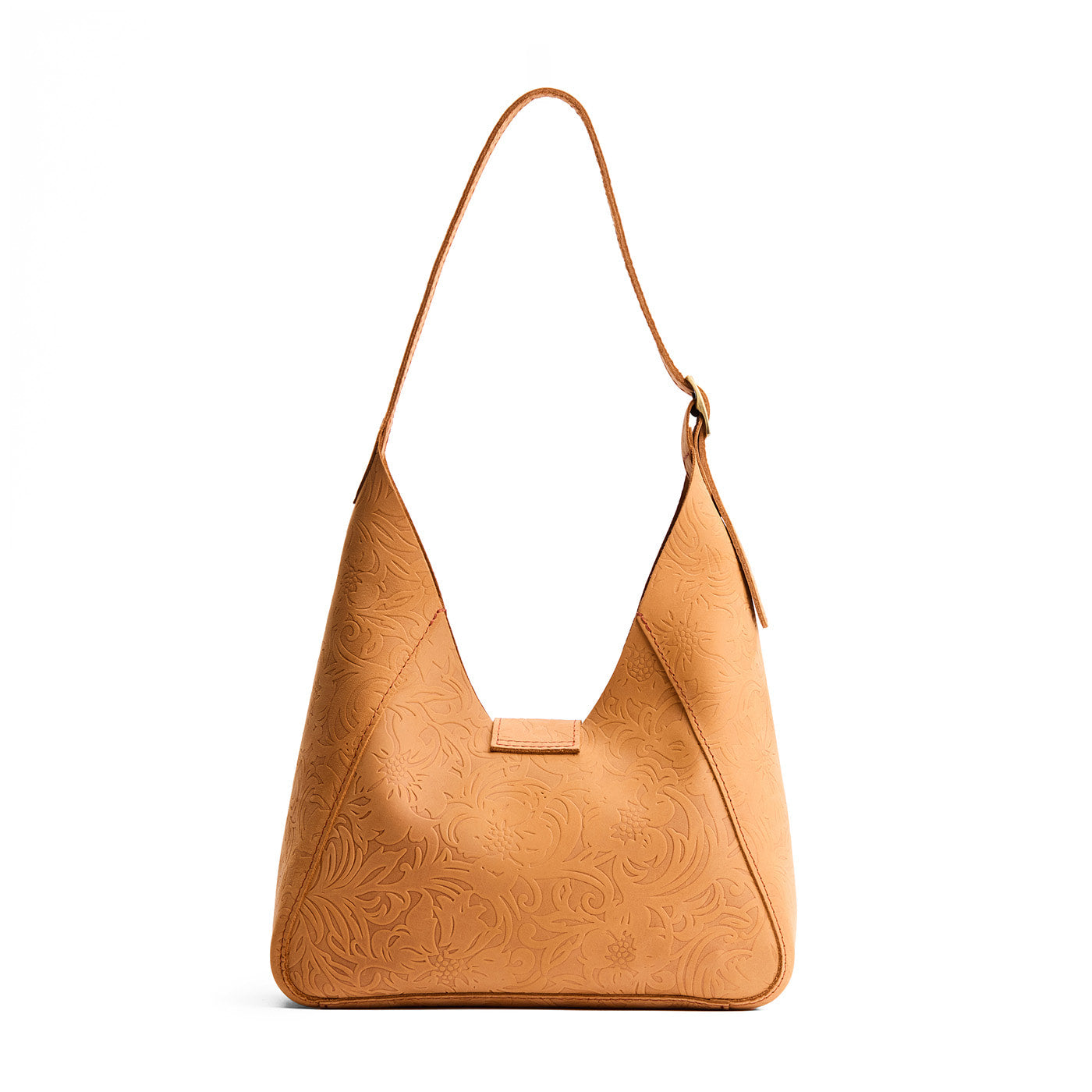 Desert Flower | Structured hobo shoulder bag with floral patterned embossed leather, adjustable strap and magnetic closure