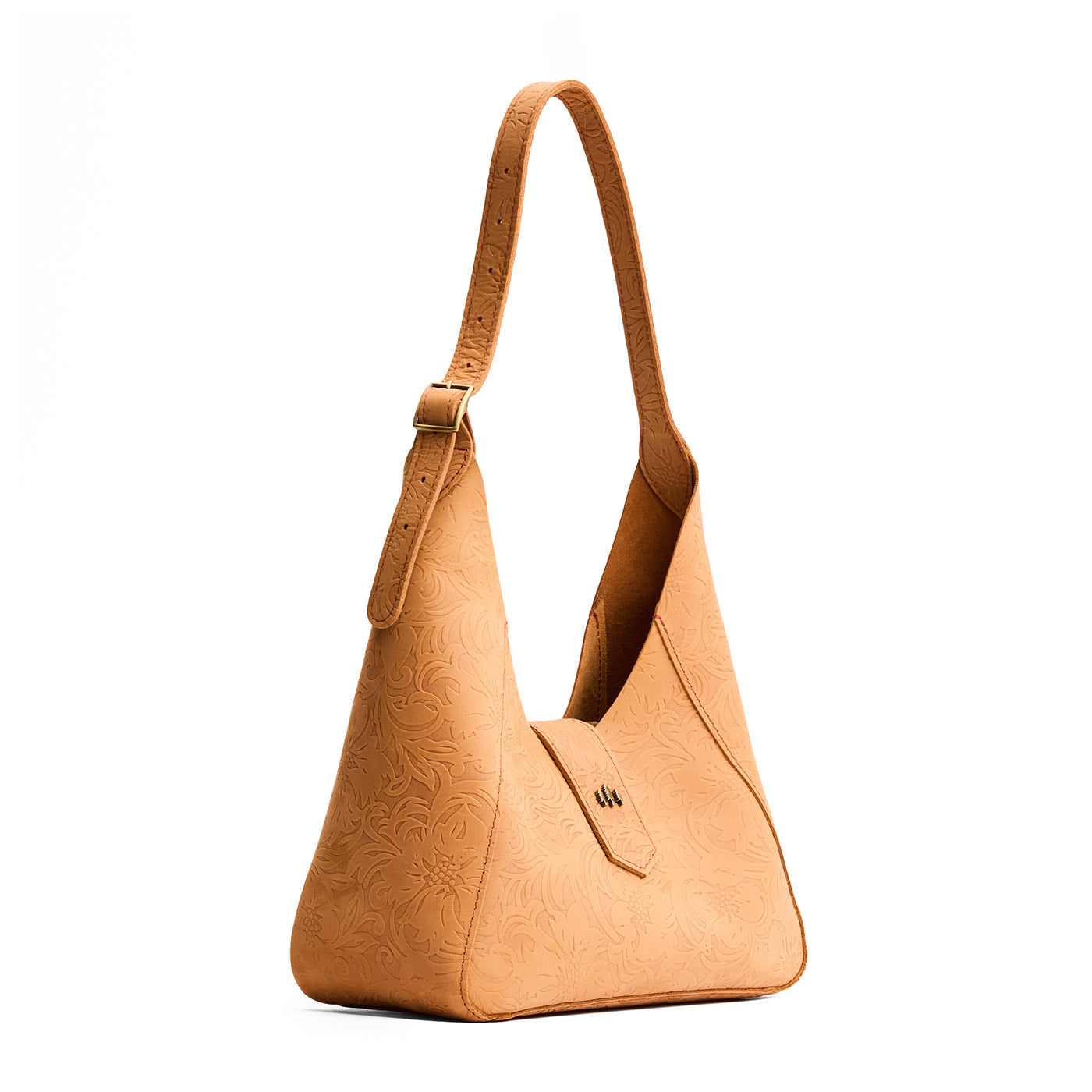 Desert Flower | Structured hobo shoulder bag with floral patterned embossed leather, adjustable strap and magnetic closure