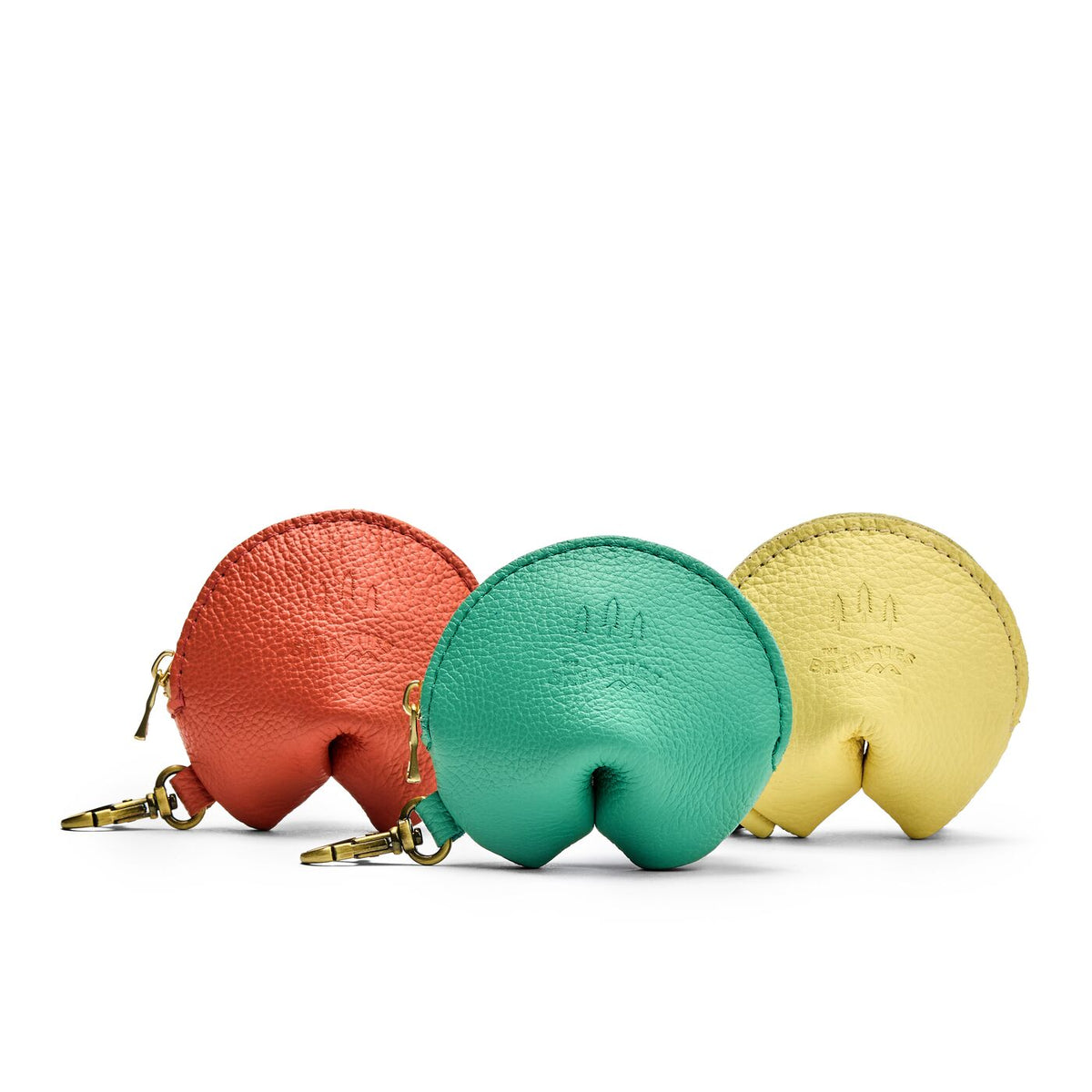 All Variants | Group of leather fortune cookie shaped keychain pouches