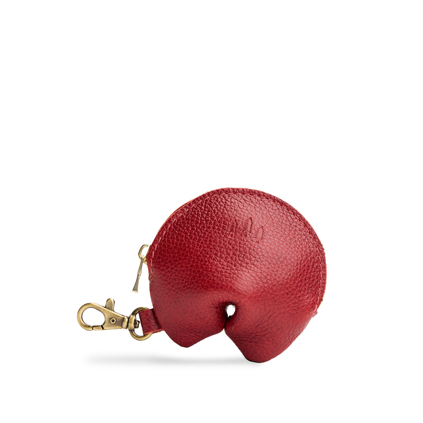 Chili Red | Leather fortune cookie shaped keychain pouch