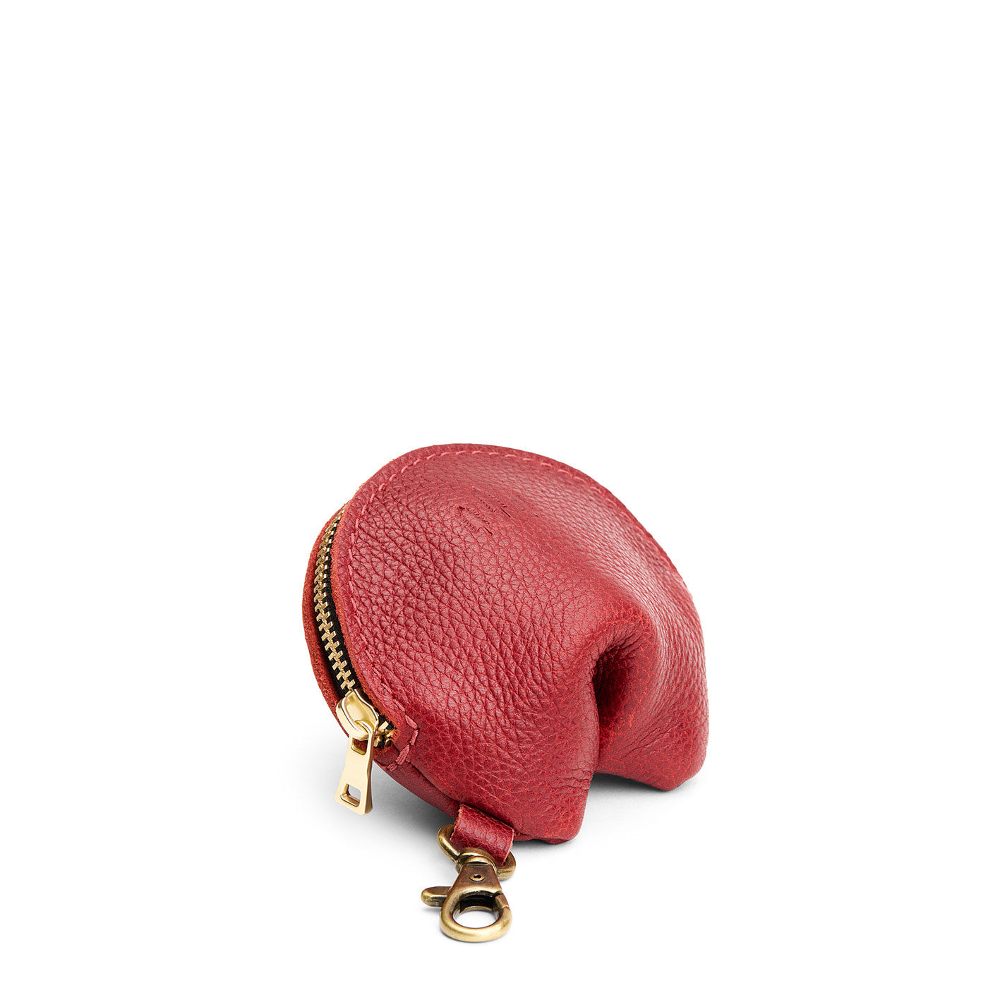 Chili Red | Leather fortune cookie shaped keychain pouch