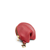 Chili Red | Leather fortune cookie shaped keychain pouch
