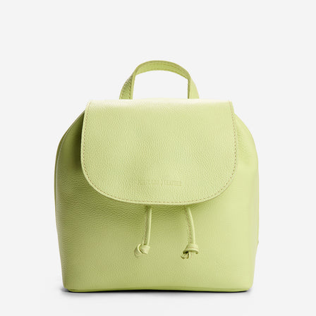 Shadow Lime | Drawstring bucket backpack with snap closure under flap