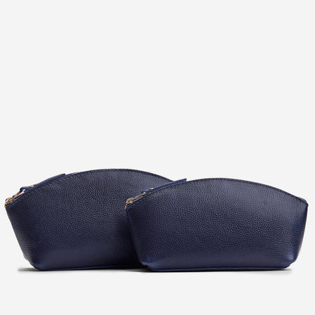 Cobalt*Eclipse | Spacious leather makeup bag with curved seams and top zipper