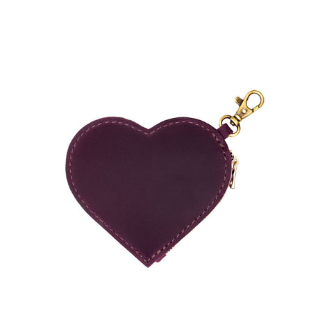 Larkspur | Heart-shaped leather pouch keychain with zipper top and lobster clasp