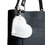 Pearl | Heart-shaped leather pouch keychain with zipper top and lobster clasp